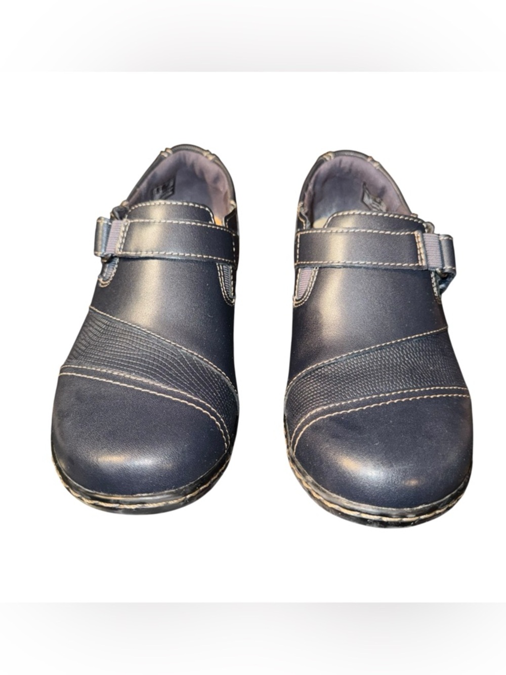 Womens Clarks Collection Blue Leather Comfort Shoes Slip On Casual 8M